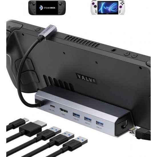 JSAUX Docking Station Compatible with Steam Deck, 6-in-1 Steam Deck Dock with HDMI 2.0 4K@60Hz, Gigabit Ethernet, 3 USB-A 3.0 and Full Speed Charging USB-C Port