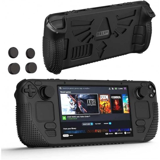 TTQK Compatible with steam deck handheld game machine silicone all-inclusive protective cover (Black)
