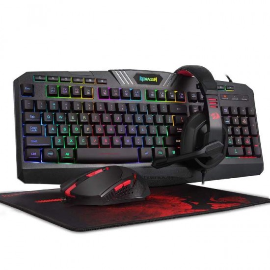 Redragon S101-BA 4 in 1 Wired Gaming Mouse, Keyboard, Headset and Mousepad Combo (Black)