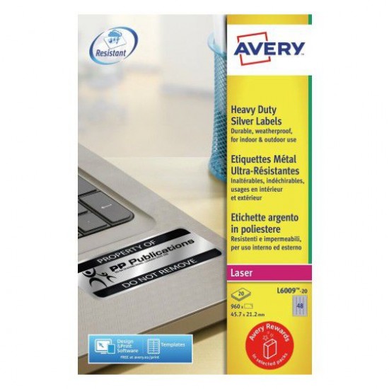 Avery 540-Piece Heavy Duty Labels Silver/Blue (L6009-20)
