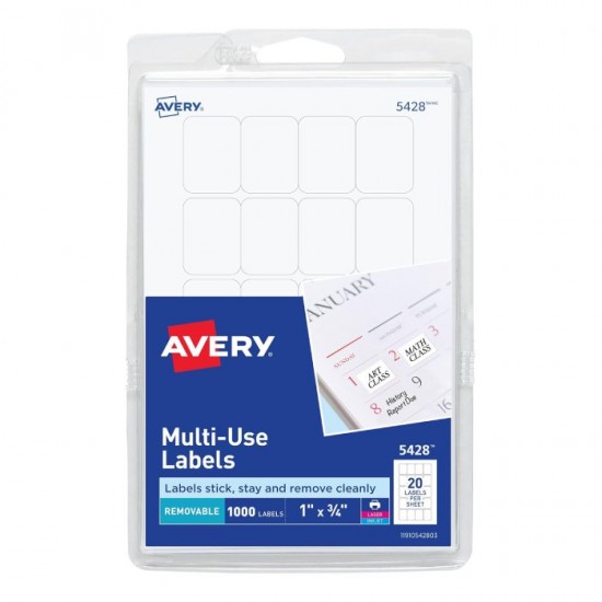 Avery Self-Adhesive Removable Labels, 0.75 x 1 Inches, White, 1000 per Pack (05428)