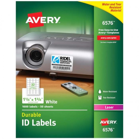 Avery Durable White Cover up ID Labels for Laser Printers, 1.25" x 1.75", Pack of 1600 (6576)