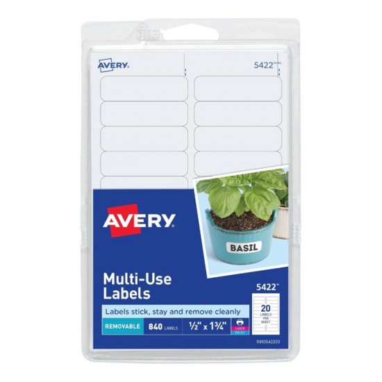 Avery Self-Adhesive Removable Labels, 0.5 x 1.75 Inches, White, 840 per Pack (05422)