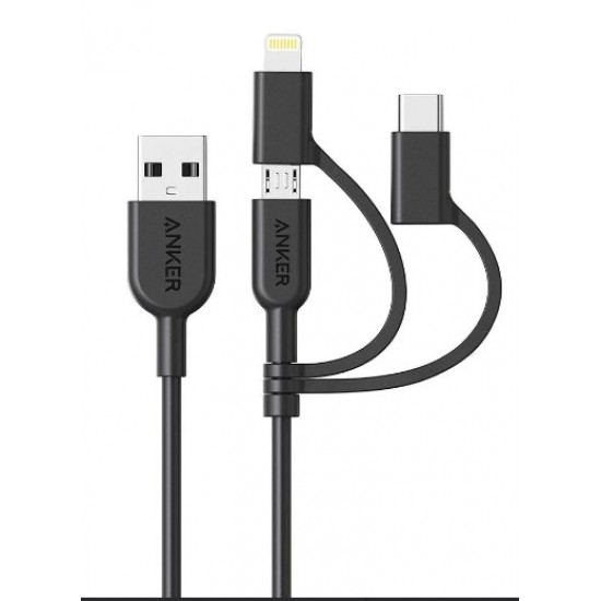 Anker Powerline II USB A To 3 In 1 Charging Cable Black 4.8, Part Number: AN.A8436H12.BK