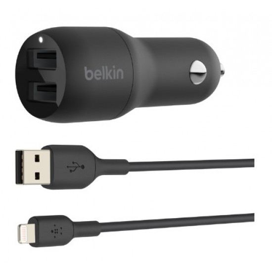 Belkin BoostCharge Dual USB-A Car Charger 24W + USB-A to Micro-USB Cable, Part Number: CCE002bt1MBK