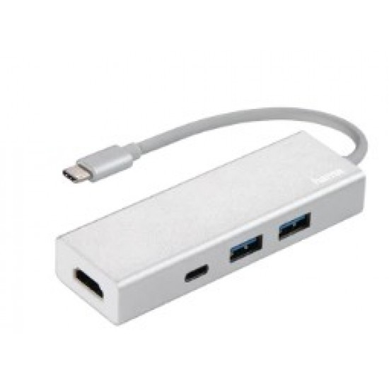 Hama USB 3.1 Type-C Hub 1:3 Aluminium , 2X USB A, 2X USB C,HDMI,Bus-Powered
