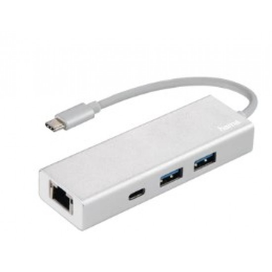 Hama USB 3.1 Type-C Hub 1:3 "Aluminium",2 X USB A,2 X USB C,LAN,Bus Powdered
